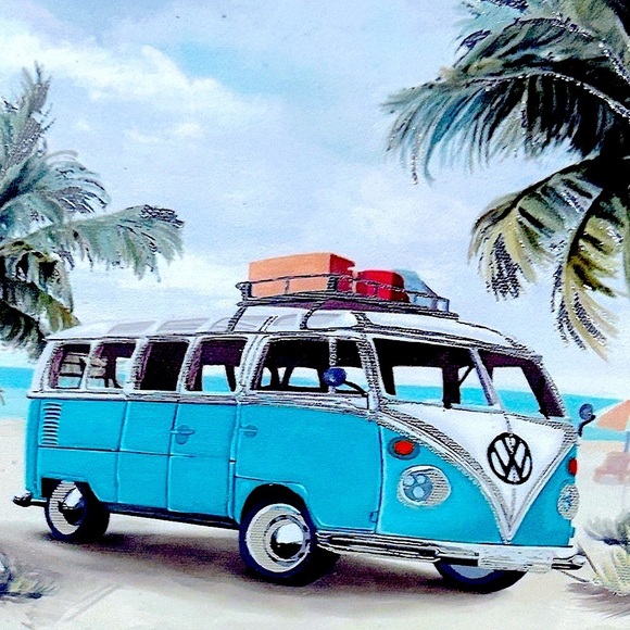 Volkswagen Bus Surfs Up Van Canvas Wall Art 8 x 8 Ready to Hang NEW Small Space - Picture 2 of 7